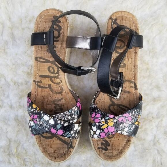 Platform Wedge Espadrille Sandals Sam Edelman Destin Size 10 Black Leather Strap - Picture 12 of 14